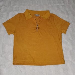 Yellow Short Sleeve Zip Up Top,  Half Zip